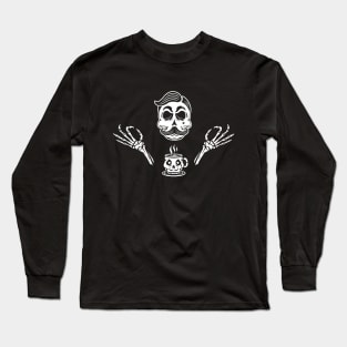 Skull with mug coffee Long Sleeve T-Shirt
